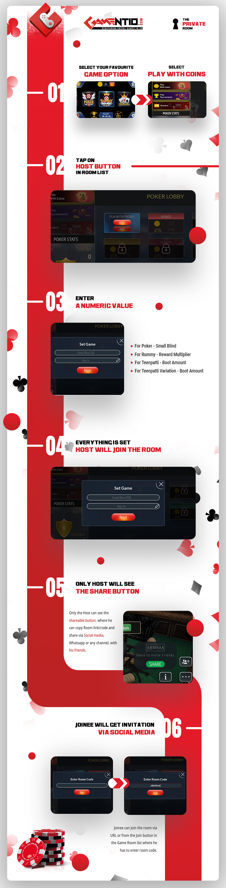 Invite friends to play poker, 3 patti or rummy online - Infographic
